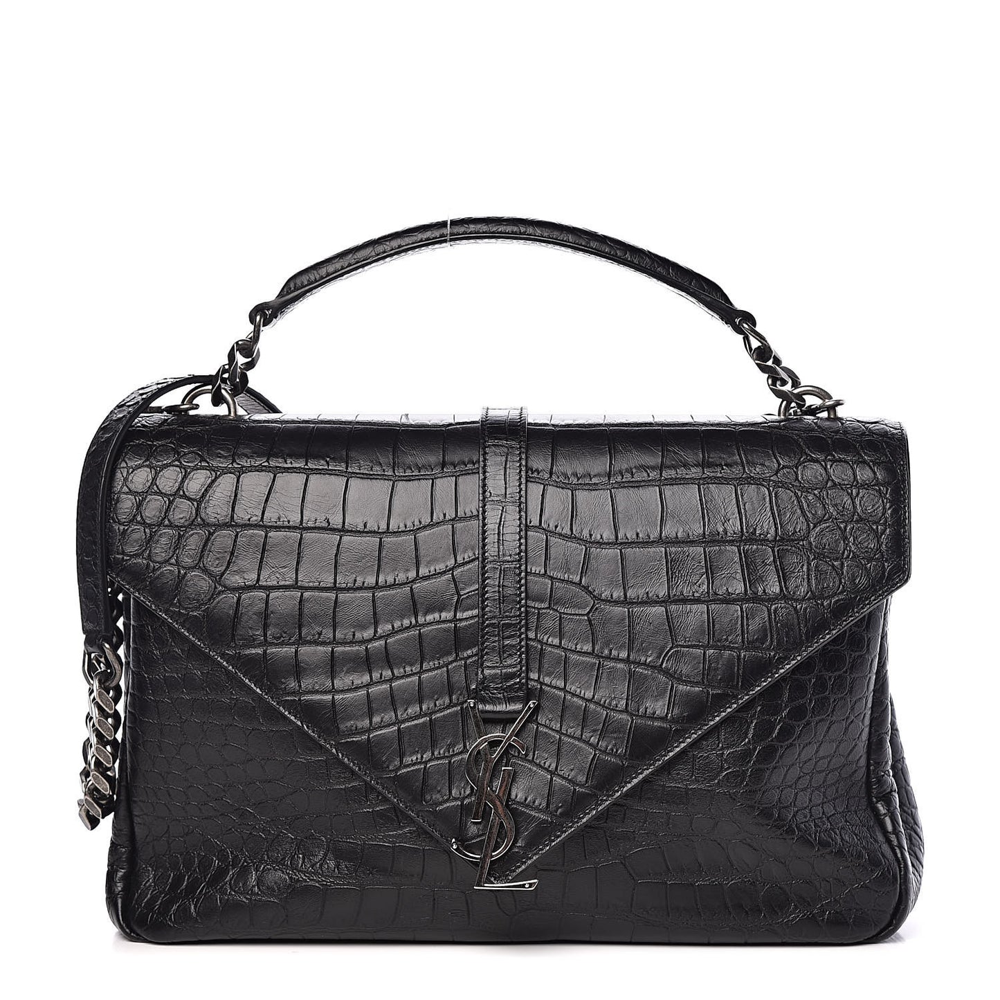 Calfskin Crocodile Embossed Monogram Large College Satchel Black