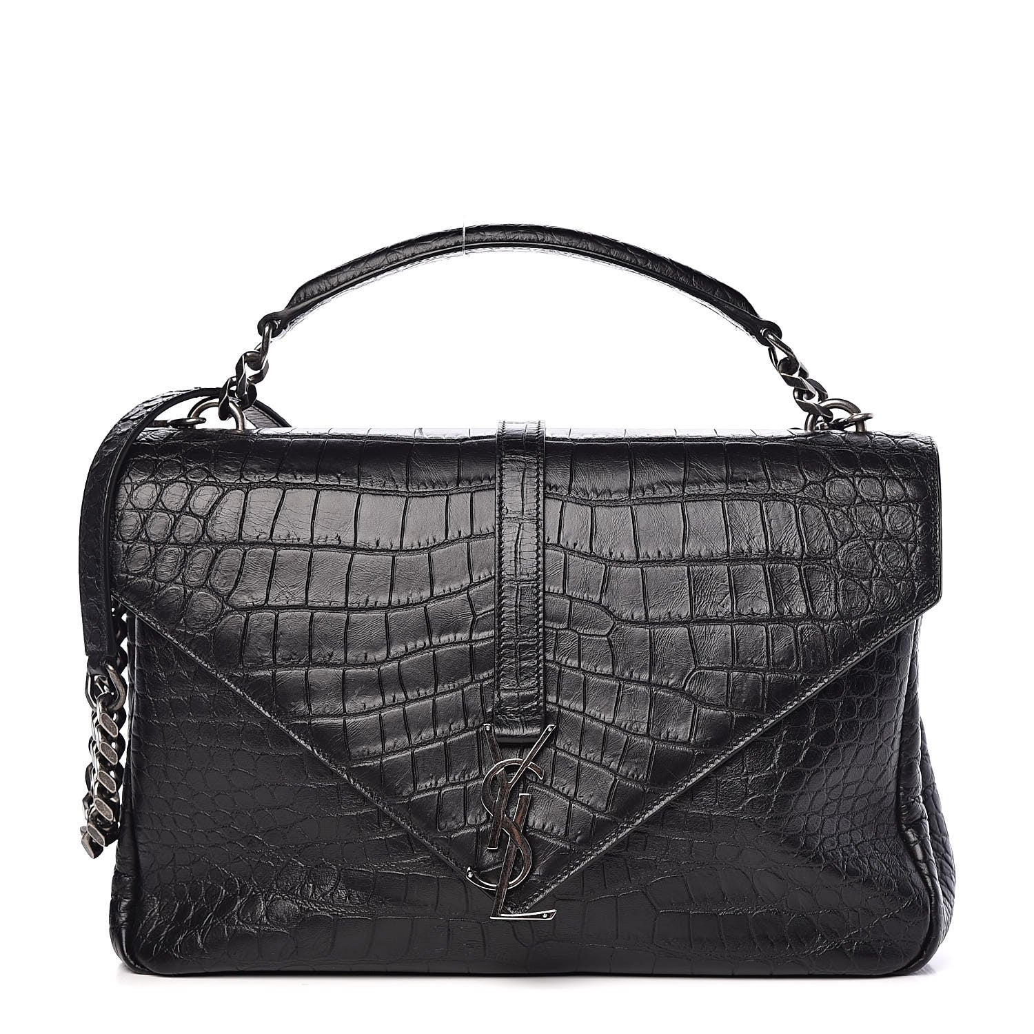 Saint Laurent Calfskin Crocodile Embossed Monogram Large College Satchel Black 1 of 10