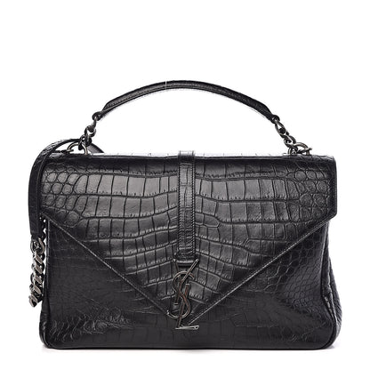 Saint Laurent Calfskin Crocodile Embossed Monogram Large College Satchel Black 1 of 10