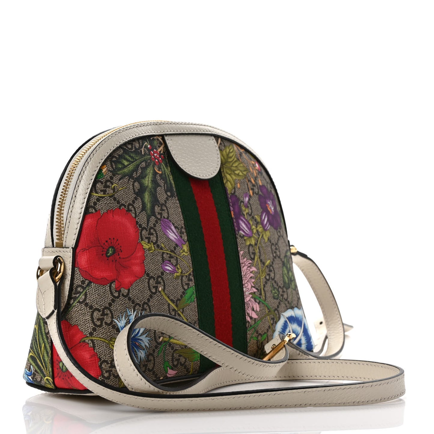 GG Supreme Monogram Flora Web GG Small Ophidia Dome Shoulder Bag White