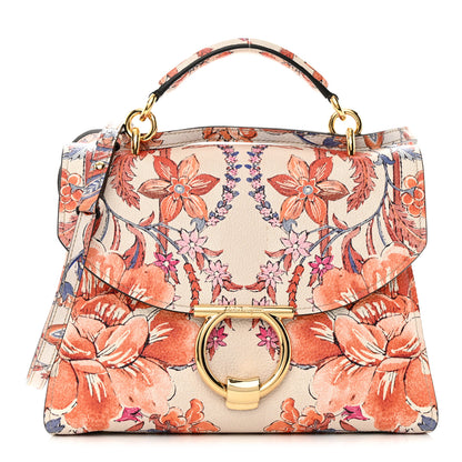 Salvatore Ferragamo Calfskin Fiori Print Margot Top Handle Satchel New White 1 of 8
