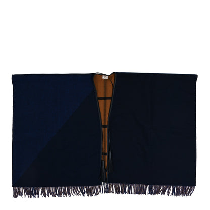 Hermes Wool Calfskin Reversible Highlands Poncho Navy Royal Fauve 1 of 4