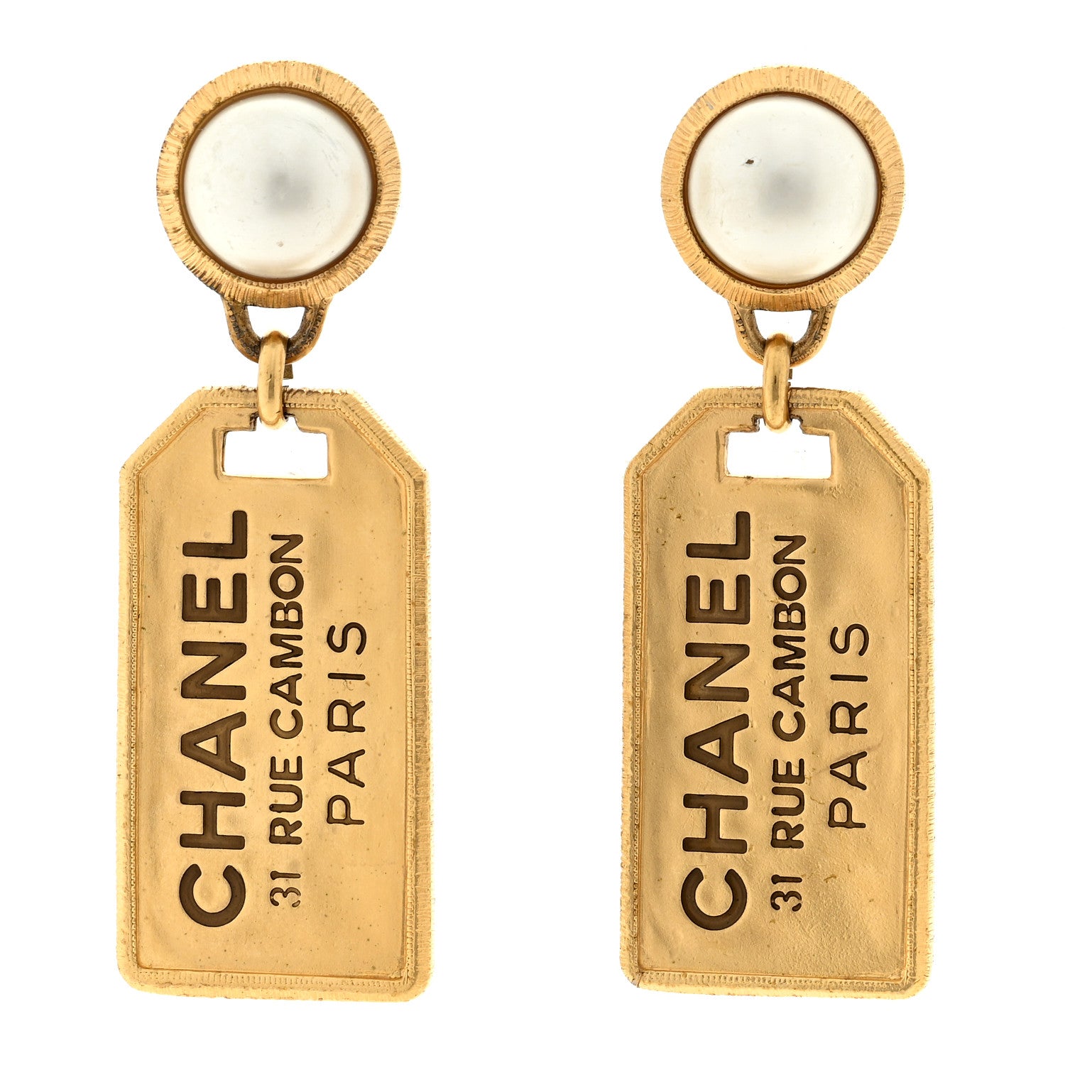 Chanel Pearl CC Tags Drop Earrings Gold 1 of 4