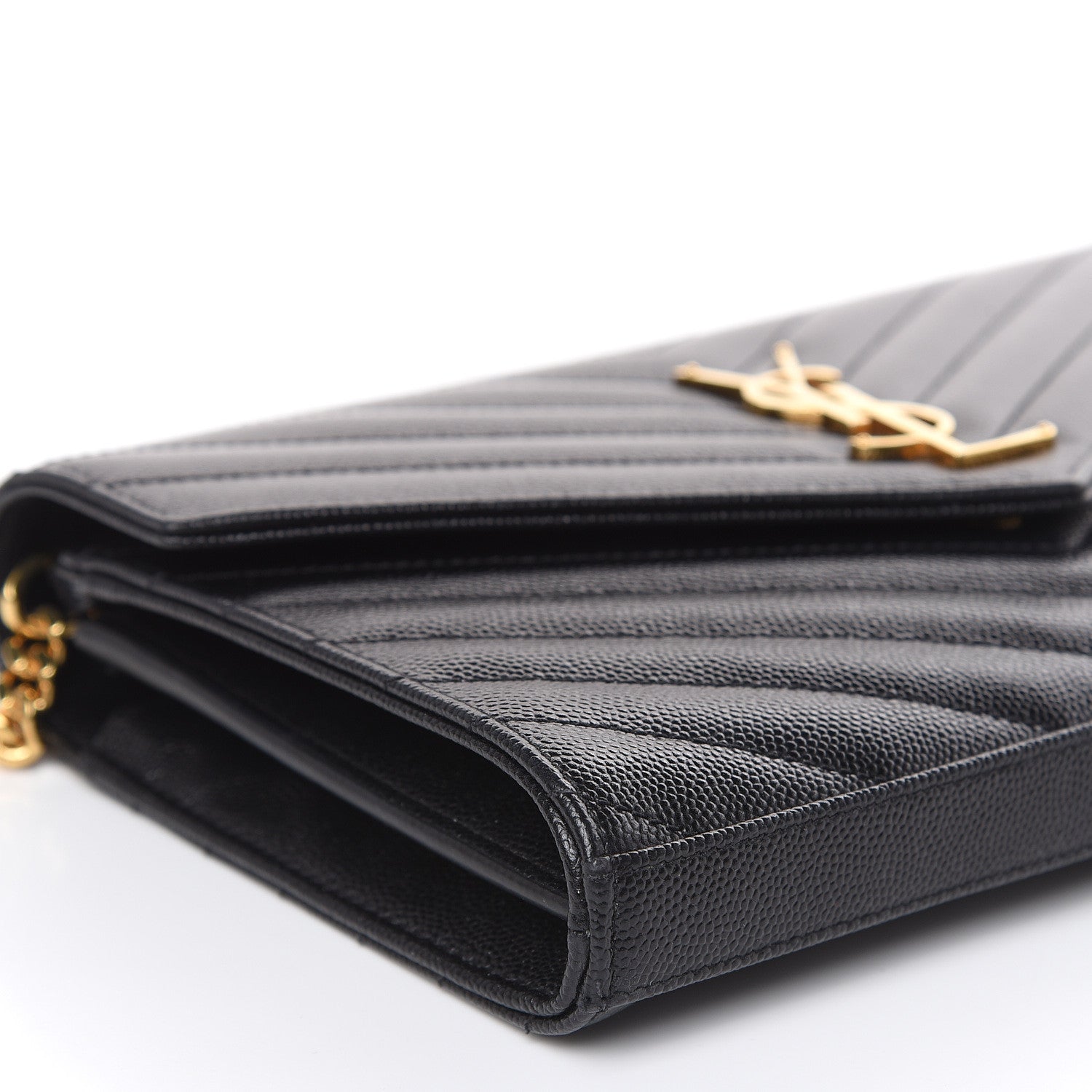 Saint Laurent Grain De Poudre Matelasse Chevron Monogram Chain Wallet Black 10 of 11