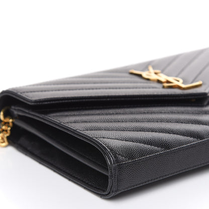 Saint Laurent Grain De Poudre Matelasse Chevron Monogram Chain Wallet Black 10 of 11
