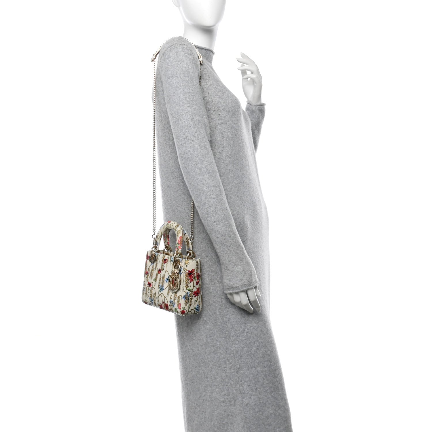 Christian Dior Calfskin Hibiscus Printed Embroidered Mini Lady Dior Beige Multicolor 2 of 11