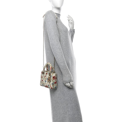 Christian Dior Calfskin Hibiscus Printed Embroidered Mini Lady Dior Beige Multicolor 2 of 11