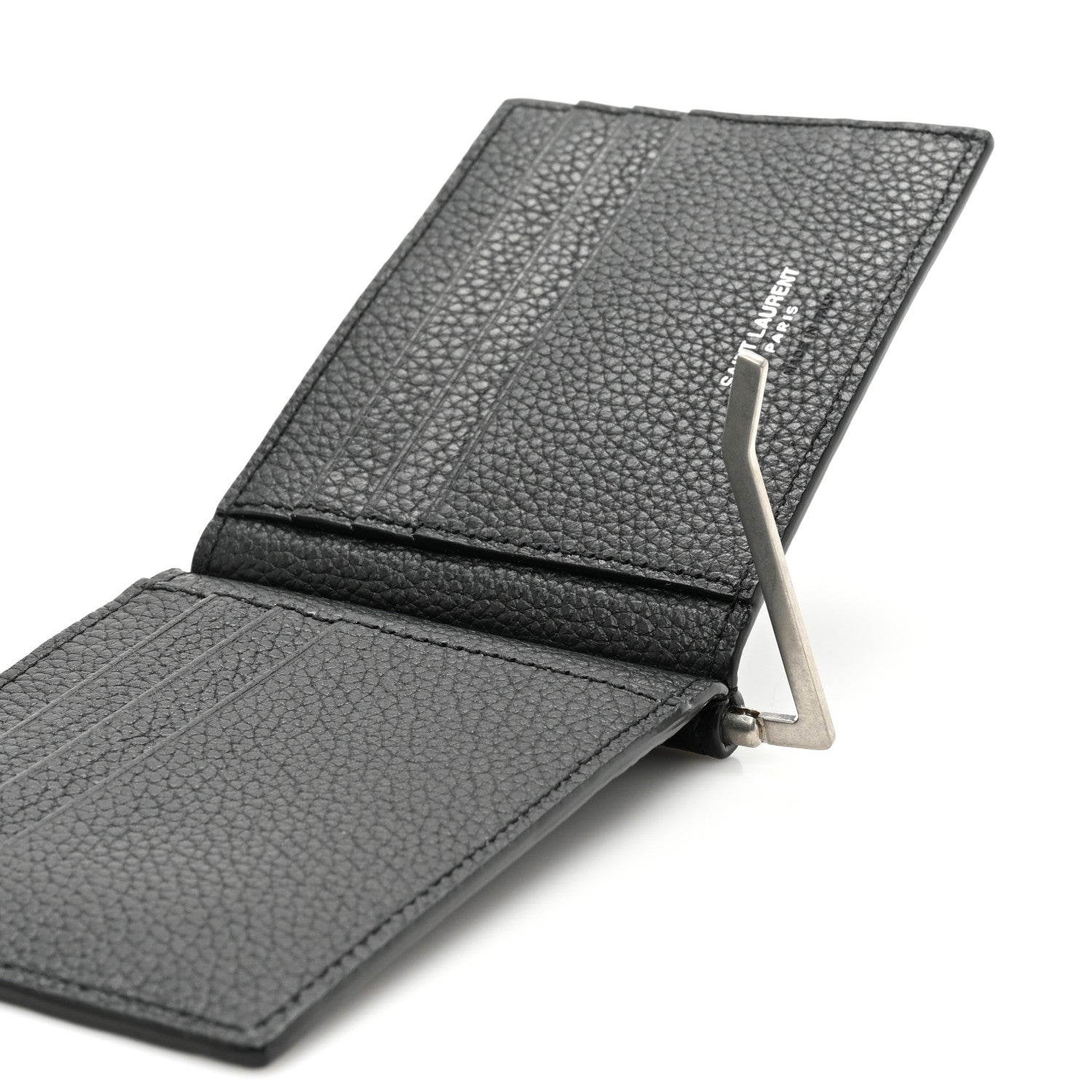 Saint Laurent Grained Calfskin Cassandre Shadow Bill Clip Wallet Black 6 of 11