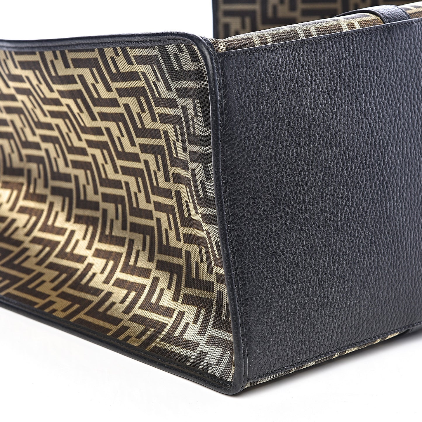 Fabric Jacquard Cuoio Roma FF Metallic Thread Karligraphy Tote Gold Black