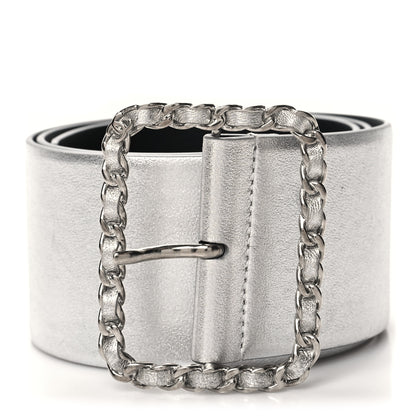 Chanel Metallic Calfskin Metal Chain Wide Belt 75 30 Silver 1 of 5