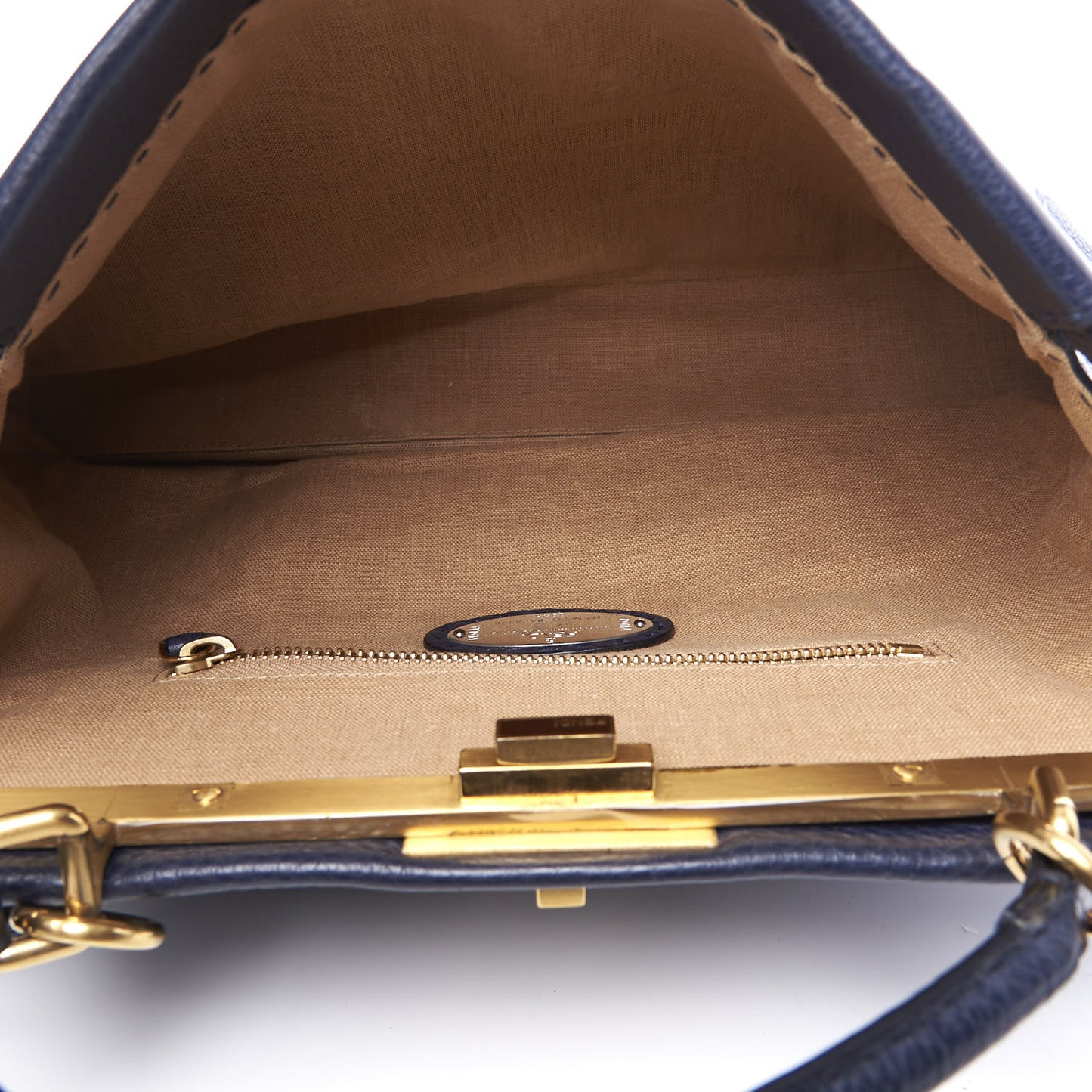 Cuoio Romano Raffia Selleria Large Peekaboo Iconic Satchel Navy
