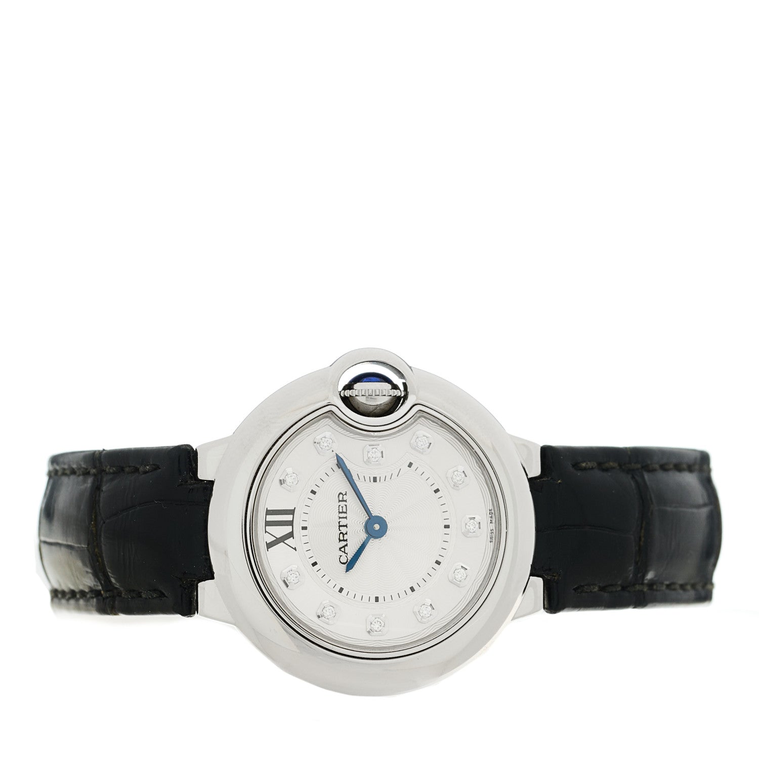 Cartier Stainless Steel Alligator Diamond 28mm Ballon Bleu De Cartier Quartz Watch 2 of 4
