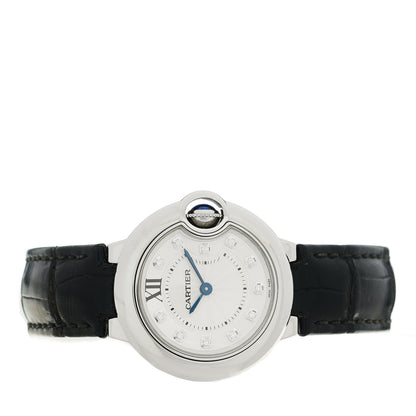 Cartier Stainless Steel Alligator Diamond 28mm Ballon Bleu De Cartier Quartz Watch 2 of 4