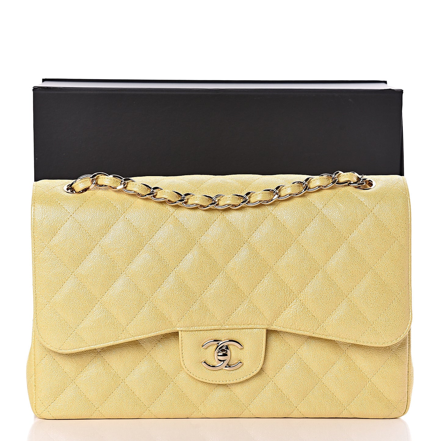 Iridescent Caviar Quilted Jumbo Double Flap Jaune Yellow