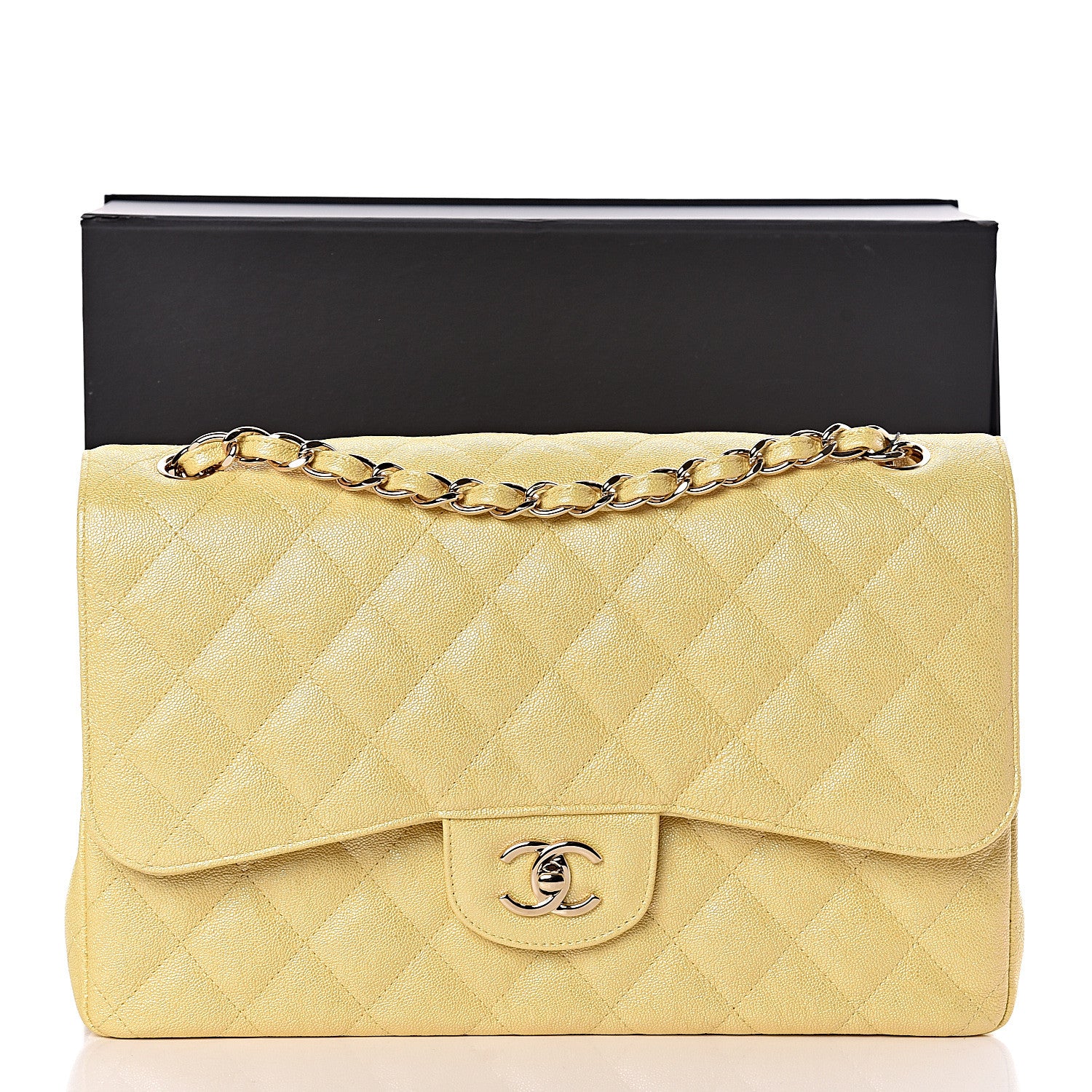 Chanel Iridescent Caviar Quilted Jumbo Double Flap Jaune Yellow 12 of 12