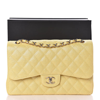 Chanel Iridescent Caviar Quilted Jumbo Double Flap Jaune Yellow 12 of 12