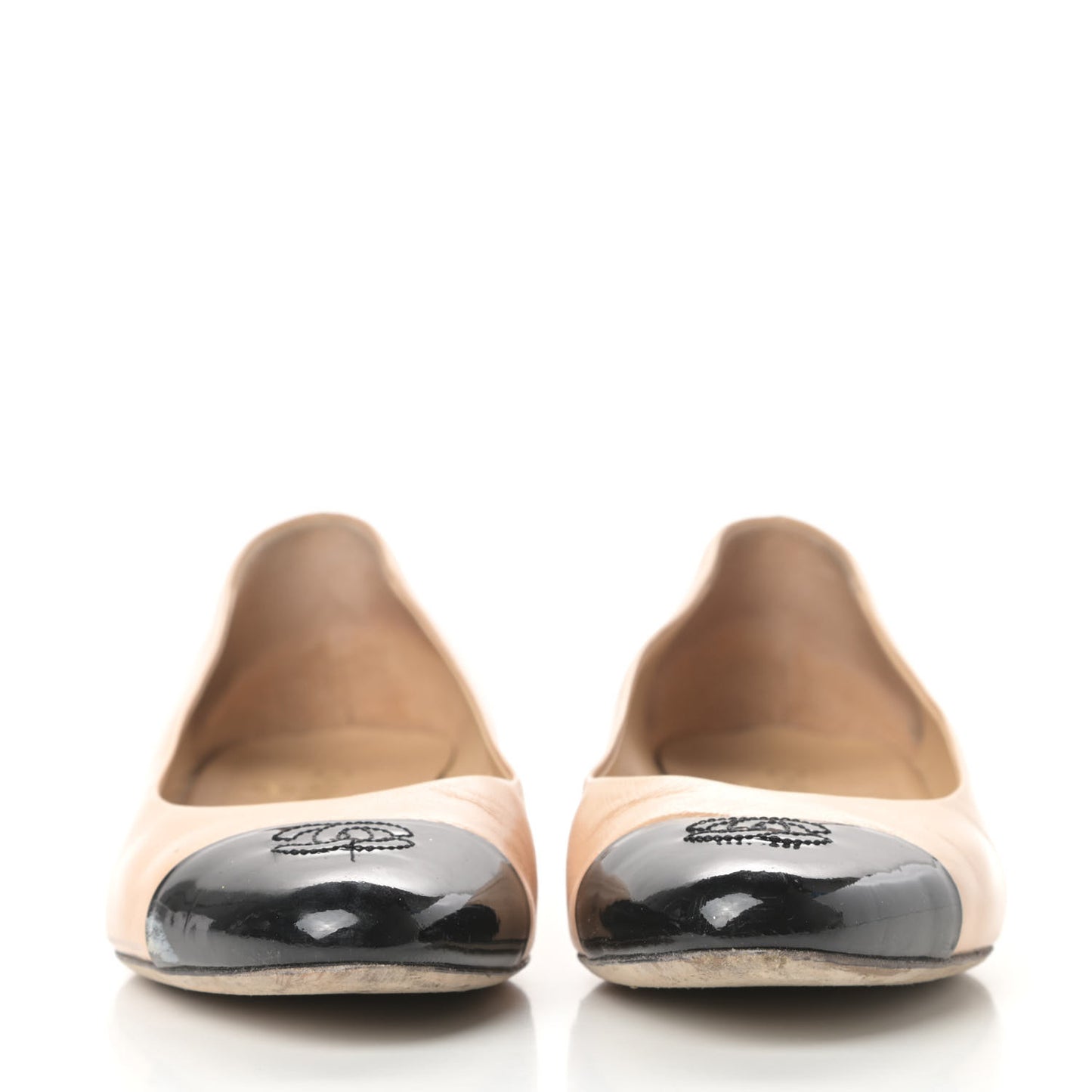 Lambskin Patent Cap Toe CC Ballerina Flats 40 Beige Black
