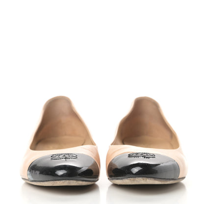 Chanel Lambskin Patent Cap Toe CC Ballerina Flats 40 Beige Black 2 of 15