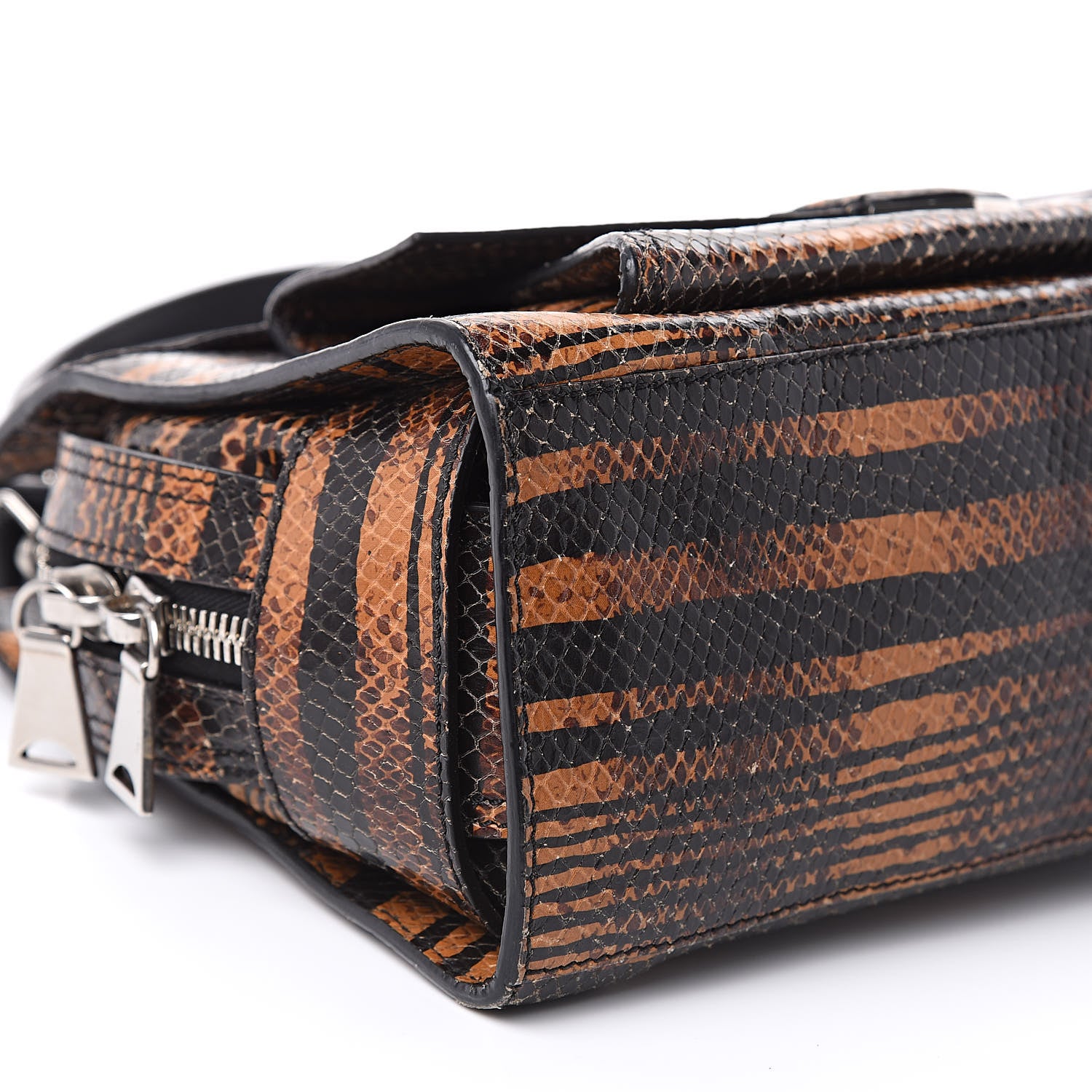 Proenza Schouler Striped Snake Calfskin Embossed Small PS13 Satchel Orange Black 9 of 10