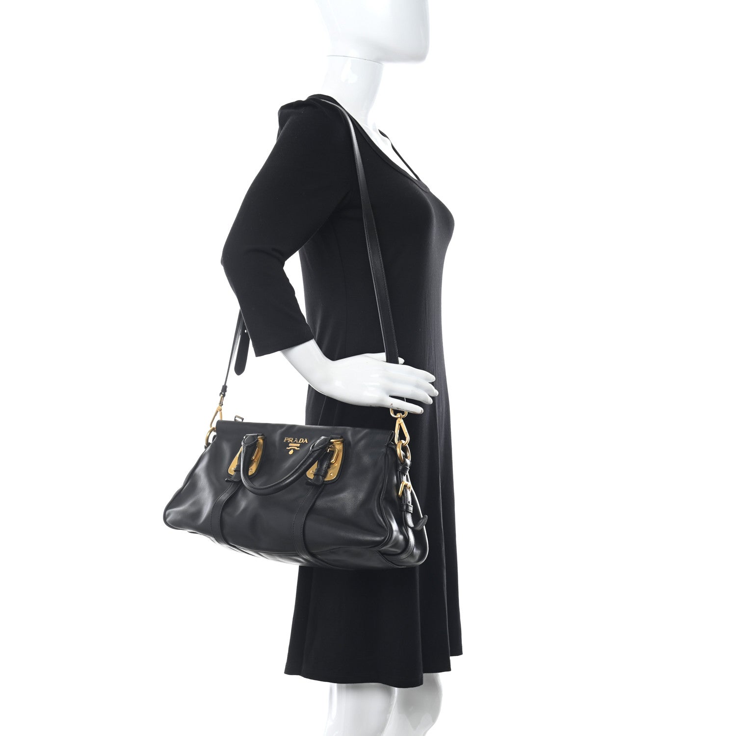 Prada Soft Calf Shopping Satchel Black 3 of 10