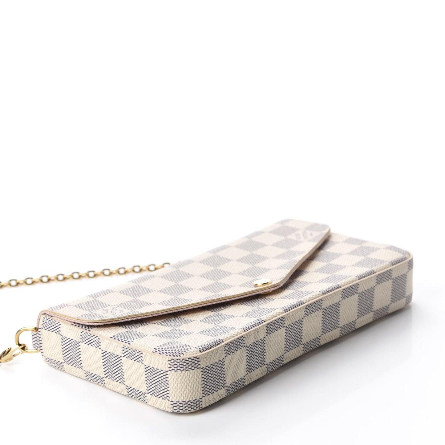 Damier Azur Pochette Felicie Chain Wallet Rose Ballerine