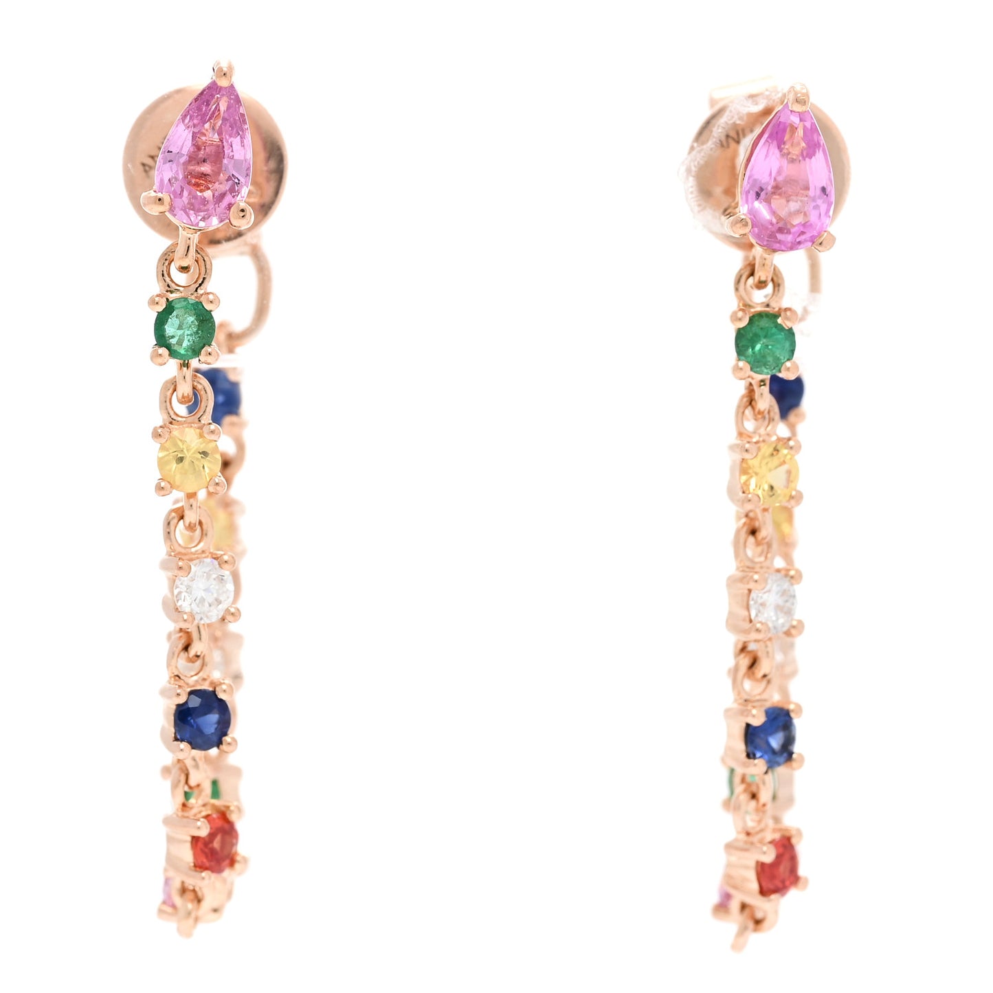 18K Rose Gold Diamond Rainbow Sapphire Emerald Loop Earrings