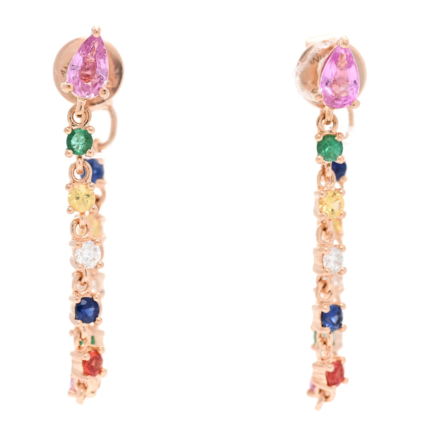 Anita Ko 18K Rose Gold Diamond Rainbow Sapphire Emerald Loop Earrings 1 of 4