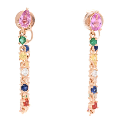 Anita Ko 18K Rose Gold Diamond Rainbow Sapphire Emerald Loop Earrings 1 of 4
