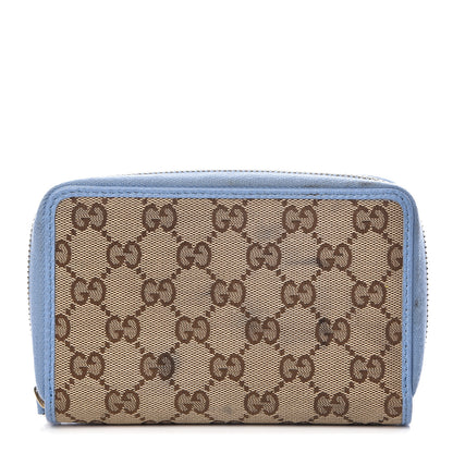 Gucci Monogram Dollar Calfskin Zip Around Compact Wallet Beige Ebony Mineral Blue 1 of 13
