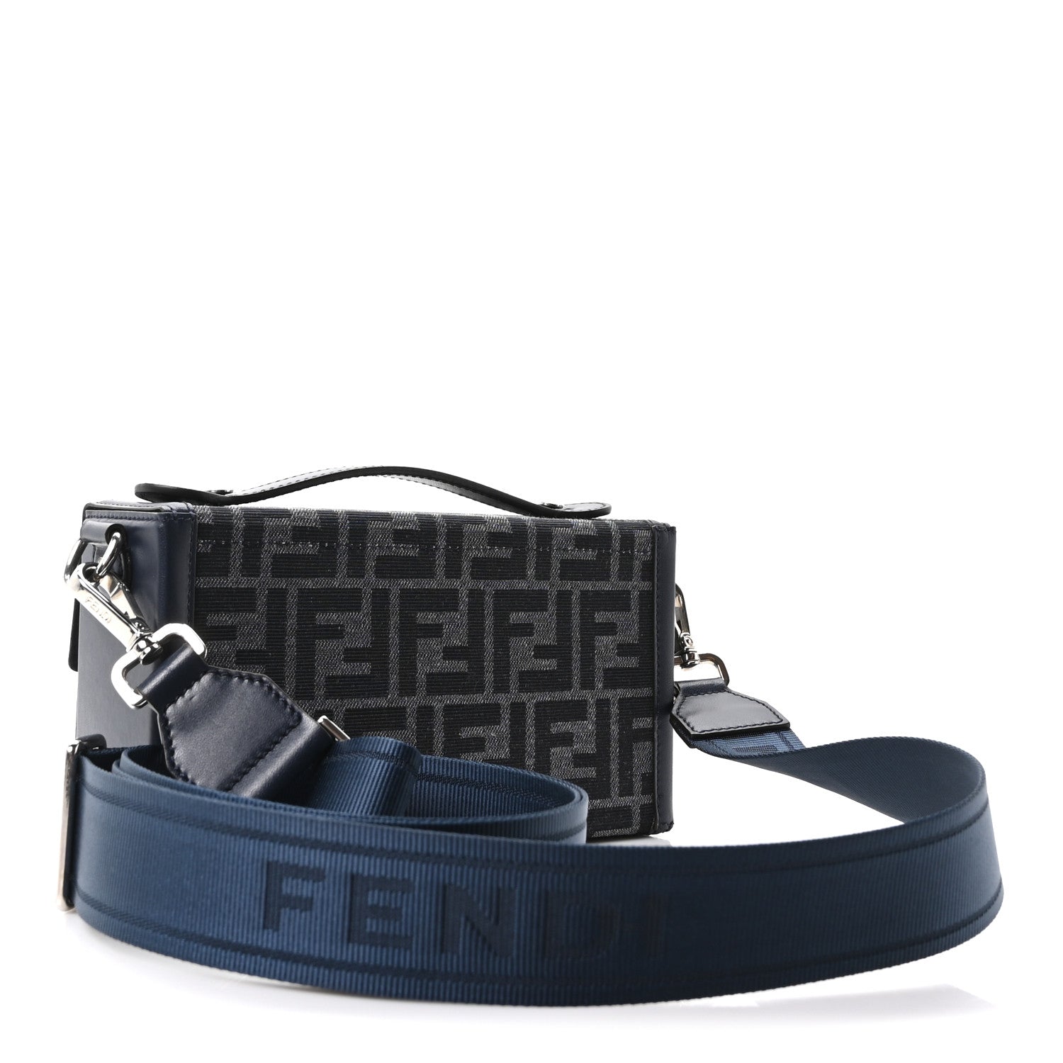 Fendi Recycled Fabric Jacquard Vitello King FF 1974 Baguette Soft Trunk  Blue 3 of 10