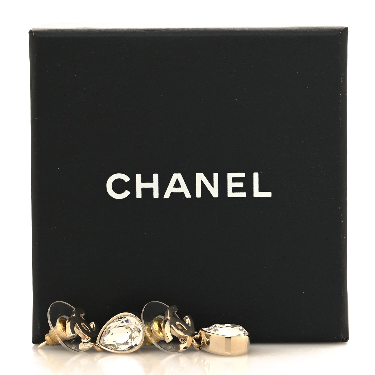 Chanel Crystal CC Tear Drop Earrings Gold 5 of 5