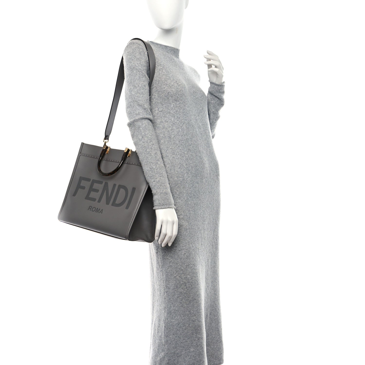 Fendi Vitello King Plexiglass Logo Embossed Medium Fendi Sunshine Shopper Tote Moon 2 of 8