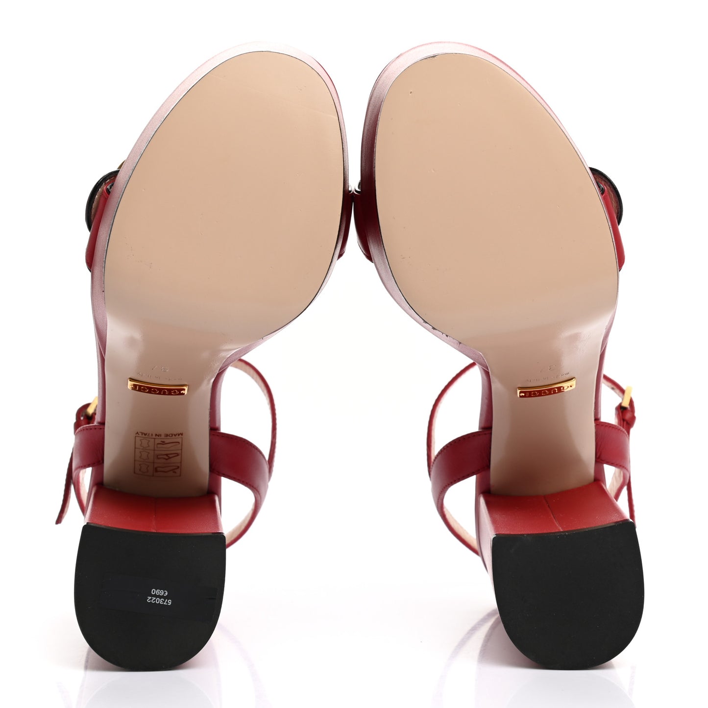 Calfskin GG Marmont Ankle Wrap 30/115mm Platform Sandals 37 Hibiscus Red