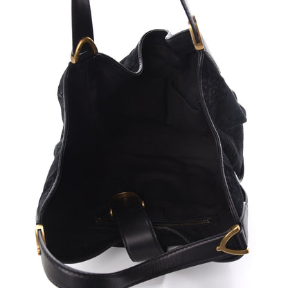 Gucci Nubuck Brocade Medium Soft Stirrup Shoulder Bag Black 7 of 10