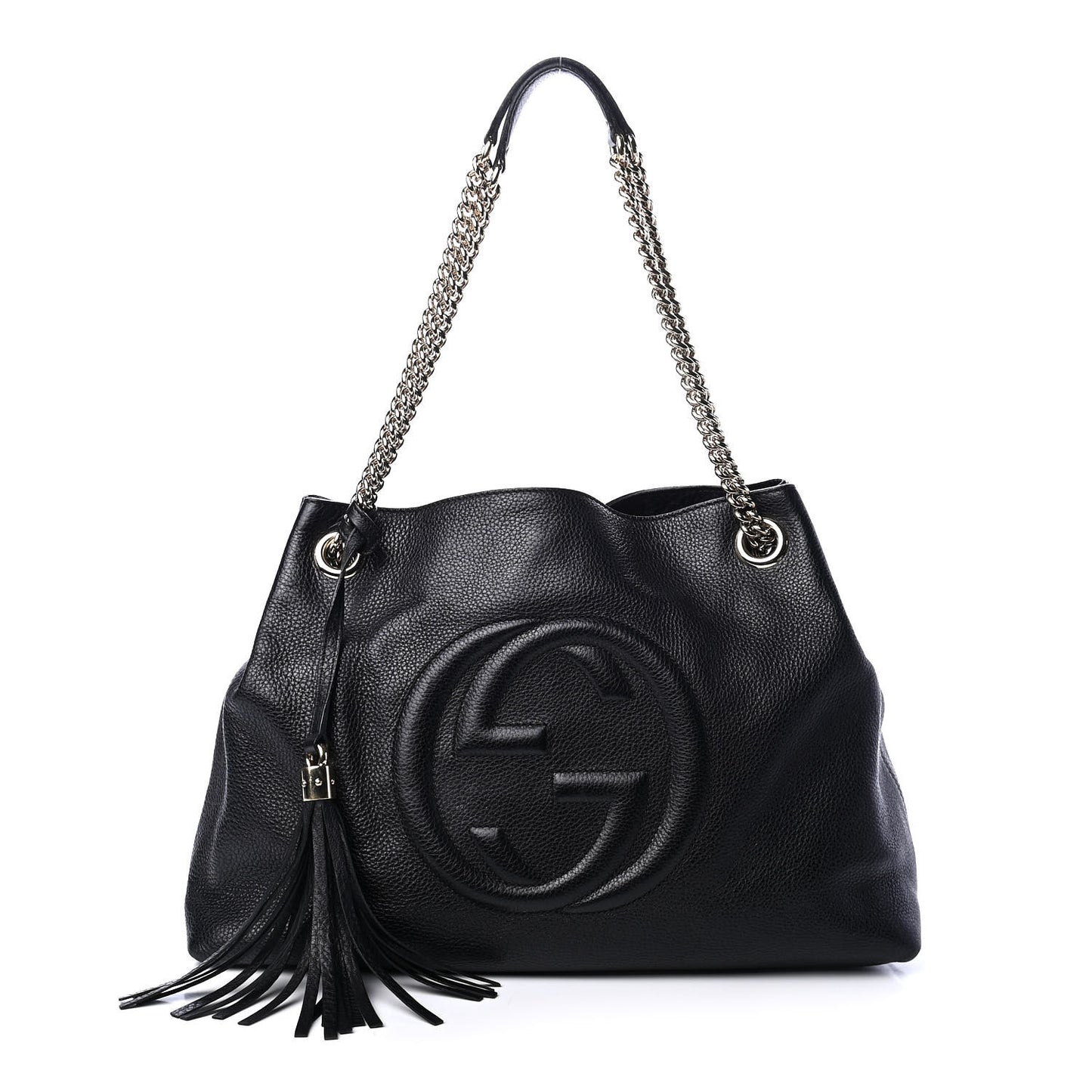 Pebbled Calfskin Medium Soho Chain Shoulder Bag Black