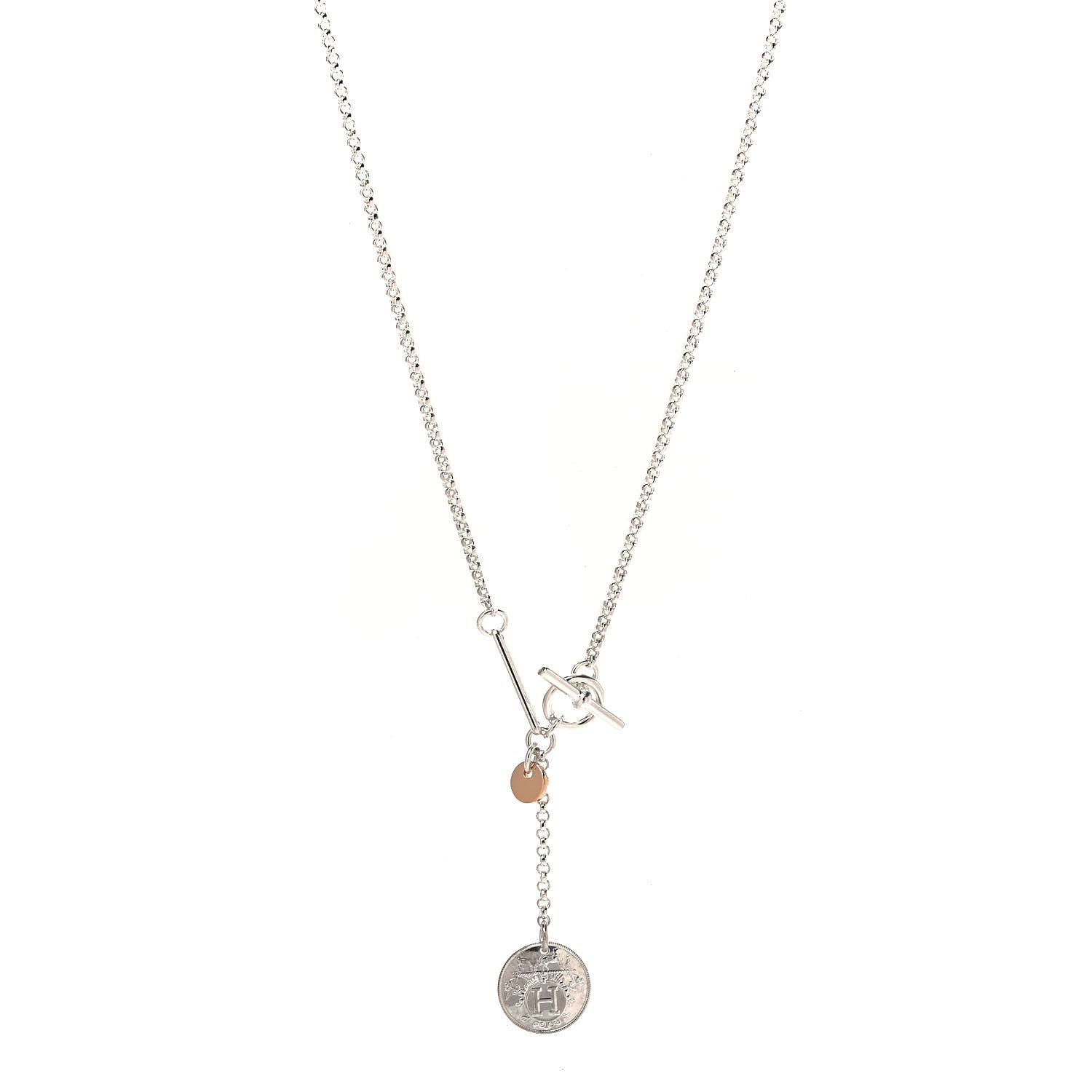 Hermes Sterling Silver 18K Rose Gold PM Ex-Libris Pendant Necklace 1 of 6