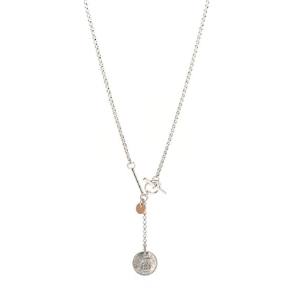Hermes Sterling Silver 18K Rose Gold PM Ex-Libris Pendant Necklace 1 of 6