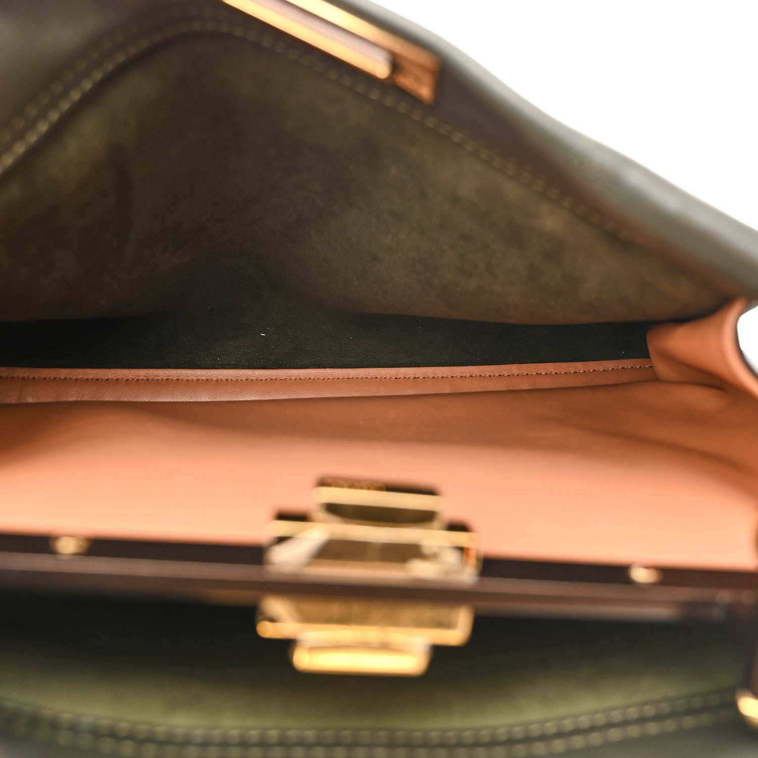 Fendi Vitello Seta Shiny Nappa Medium Peekaboo Iconic Satchel Verde Prato Makeup 5 of 18