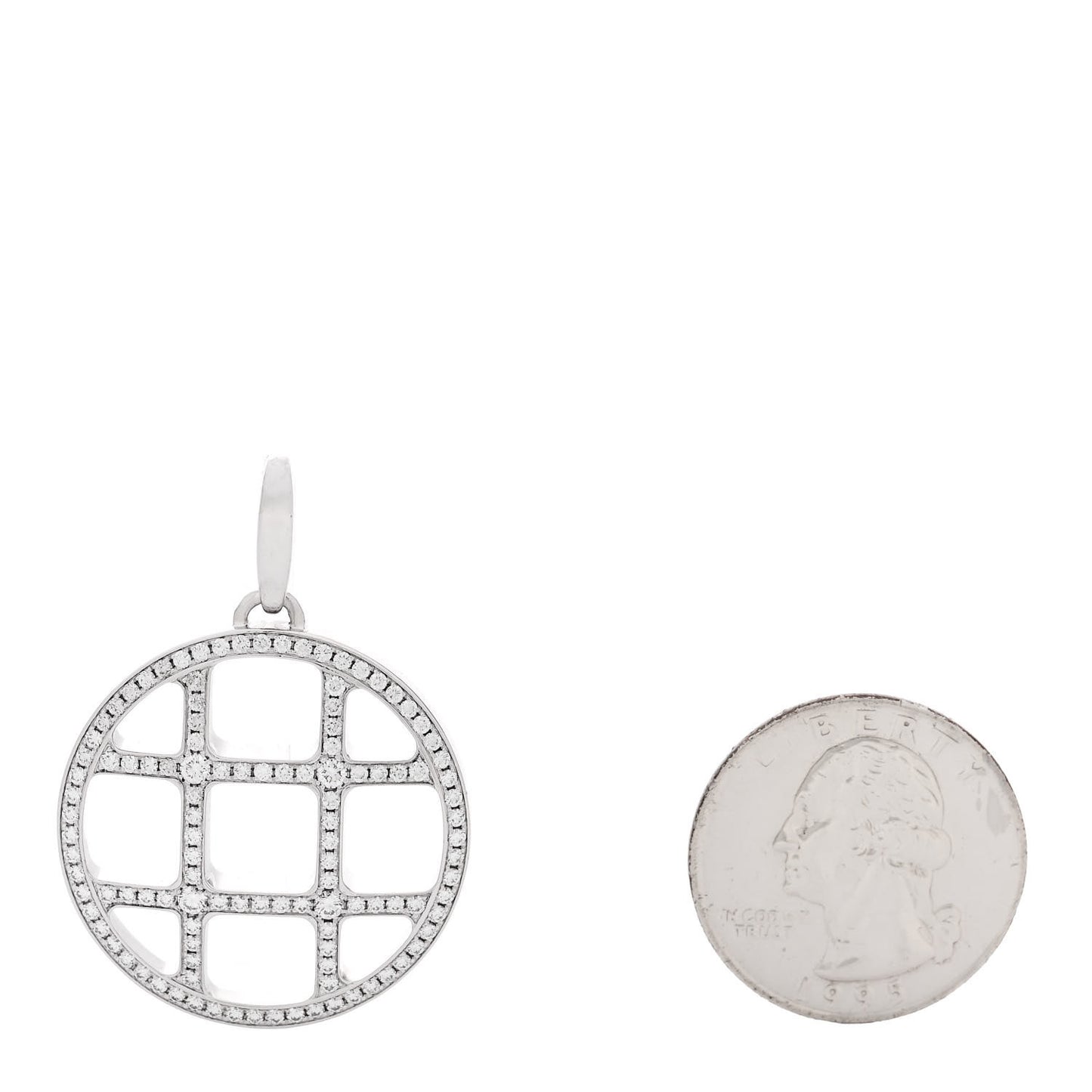 18K White Gold Diamond Pasha de Cartier Grid Charm Pendant