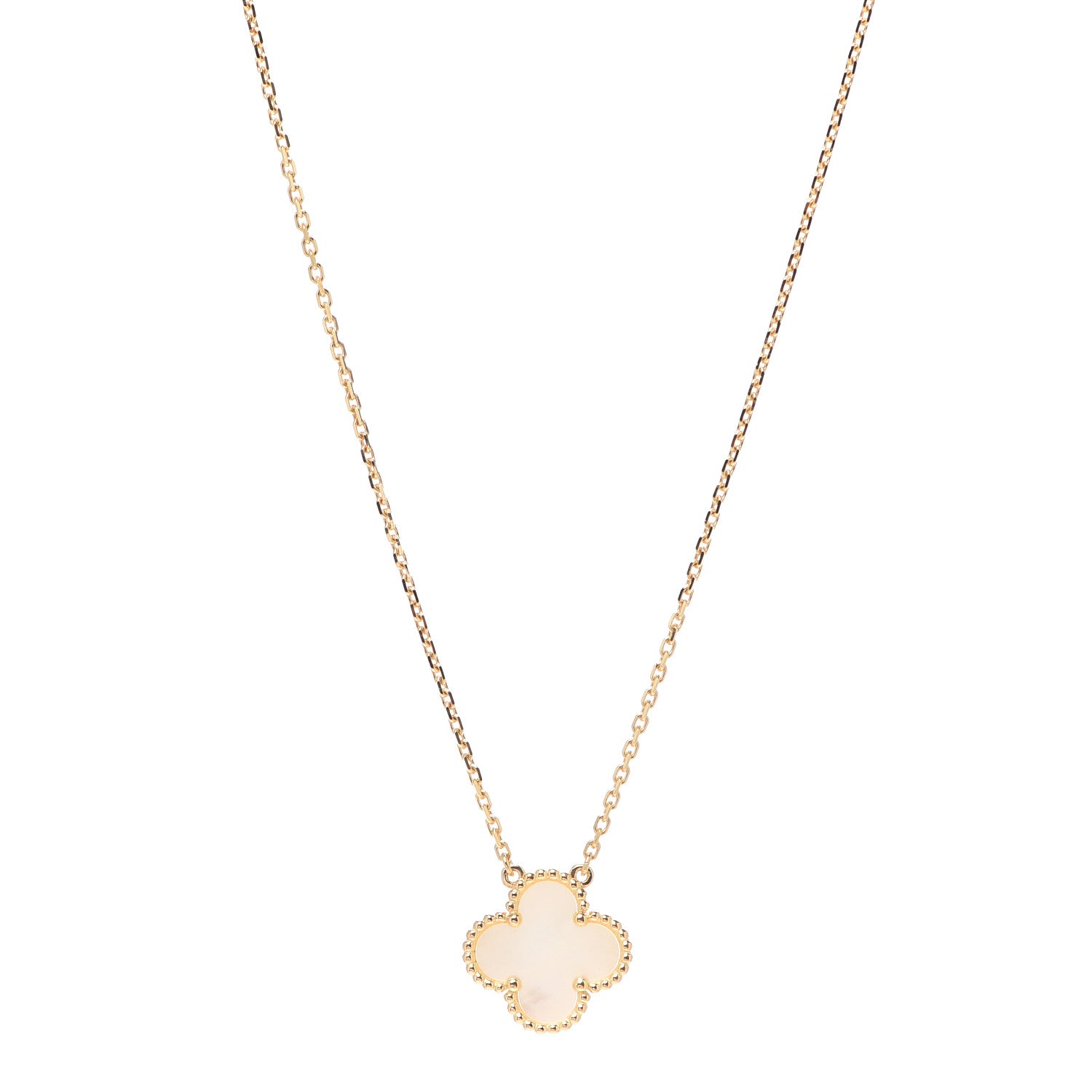 Van Cleef & Arpels 18K Yellow Gold Mother of Pearl Vintage Alhambra Pendant Necklace 1 of 6