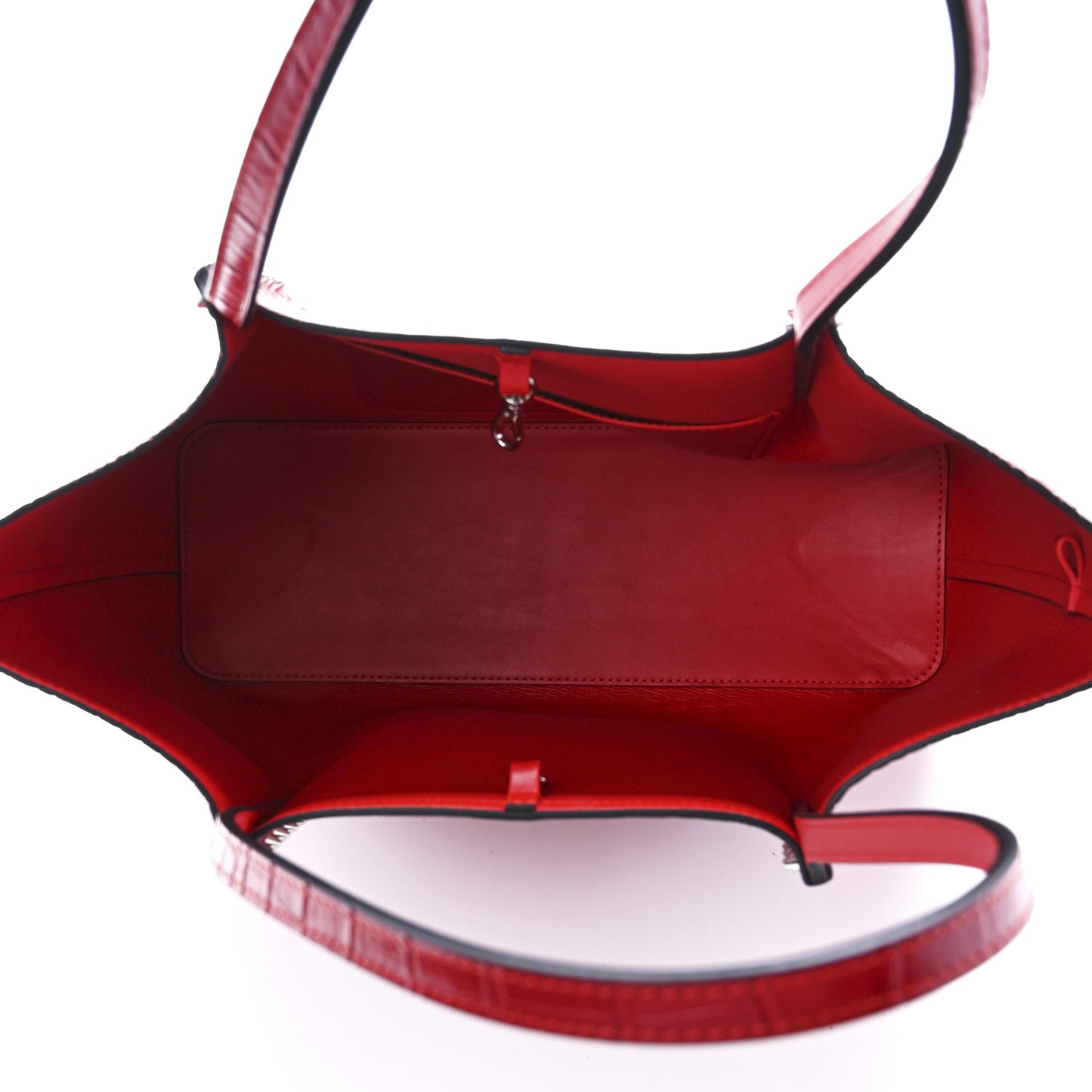 Crocodile Embossed Calfskin Spiked Small Cabarock Shopper Tote Red