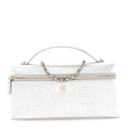 Chanel Lizard Embossed Calfskin Top Handle Slim Vanity With Chain Silvery 1 of 10
