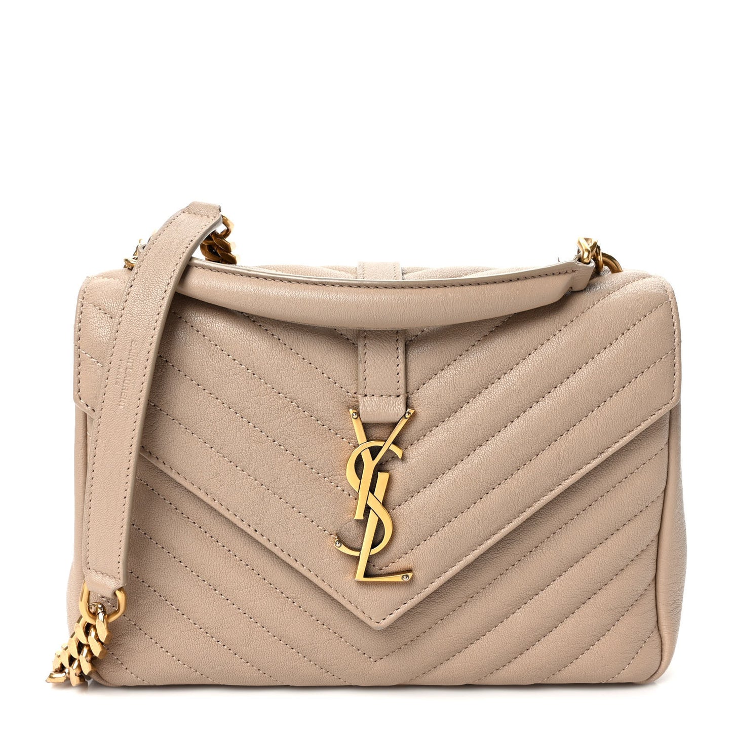 Sheepskin Matelasse Chevron Monogram Medium College Bag Dark Beige