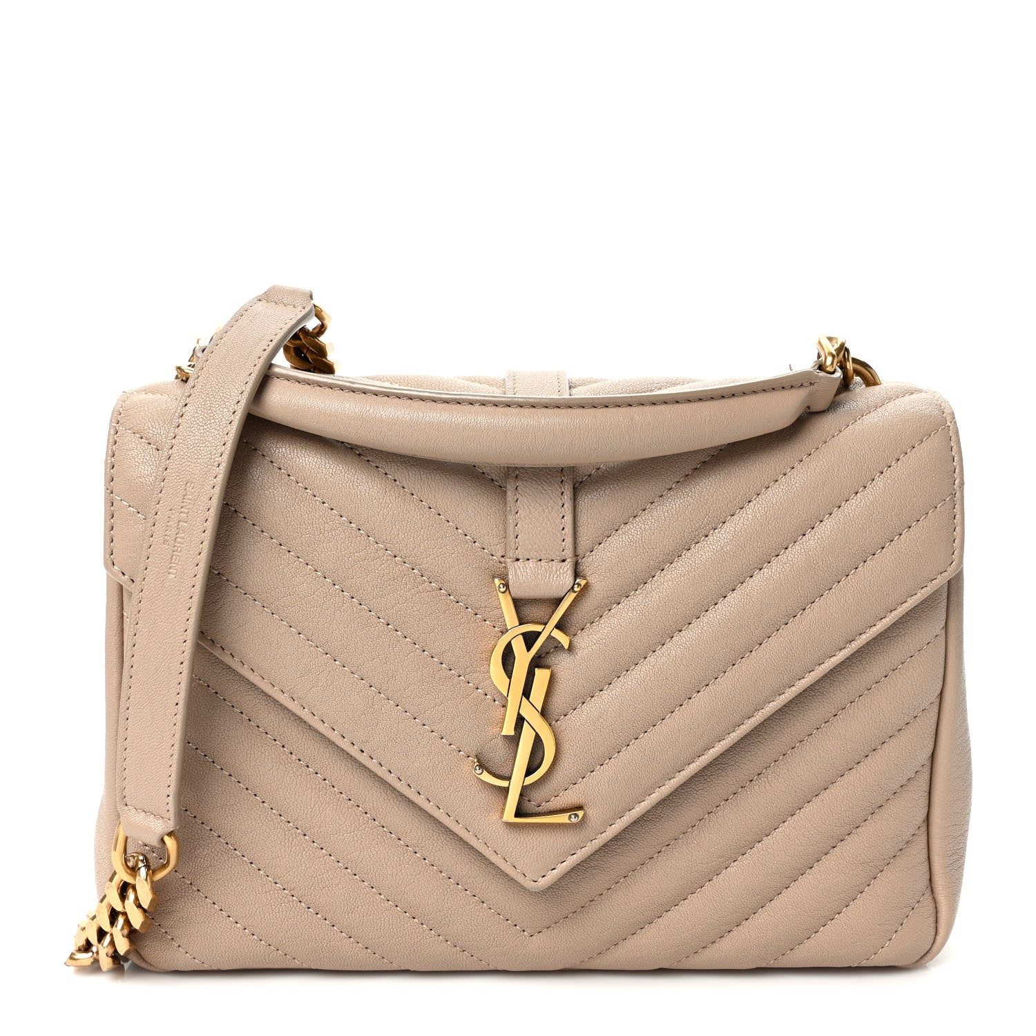 Saint Laurent Sheepskin Matelasse Chevron Monogram Medium College Bag Dark Beige 1 of 10