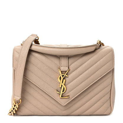 Saint Laurent Sheepskin Matelasse Chevron Monogram Medium College Bag Dark Beige 1 of 10