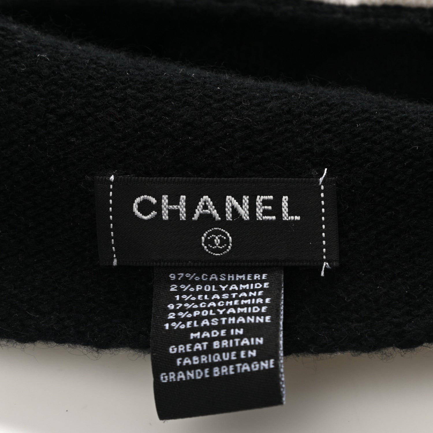 Chanel Cashmere Quilted CC Beanie Hat Black White 4 of 5
