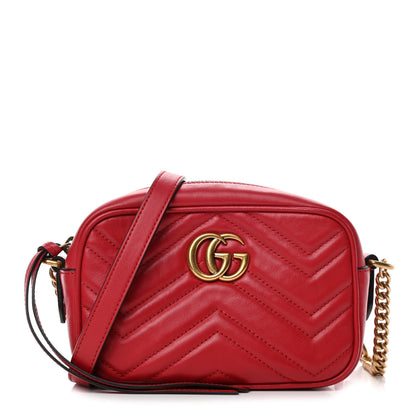Gucci Calfskin Matelasse Mini GG Marmont Chain Shoulder Bag Hibiscus Red 1 of 4