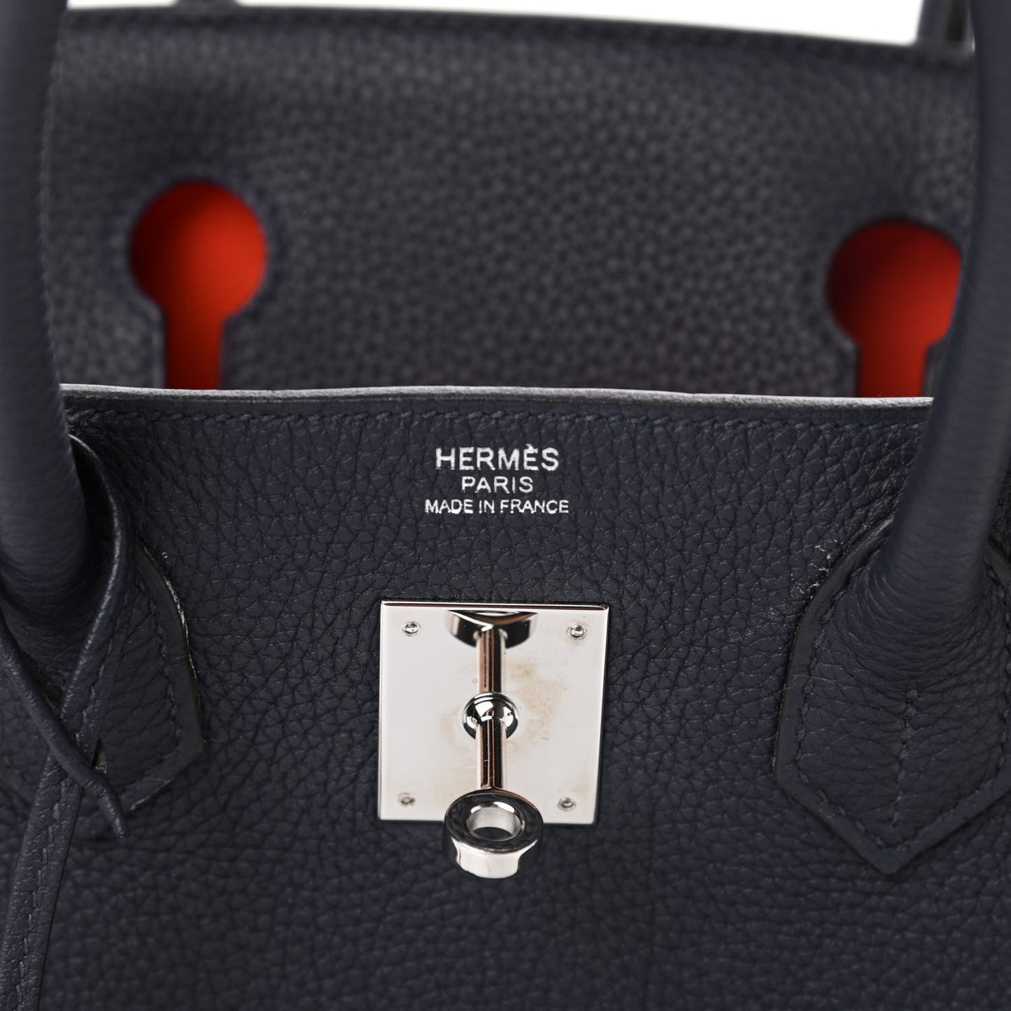 Togo Birkin Verso 30 Bleu Nuit Orange Poppy