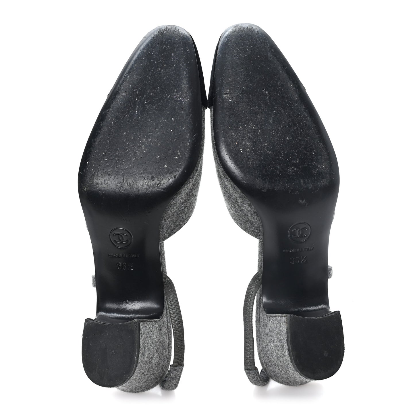 Tweed Patent Cap Toe CC Slingback Pumps 36.5 Gray