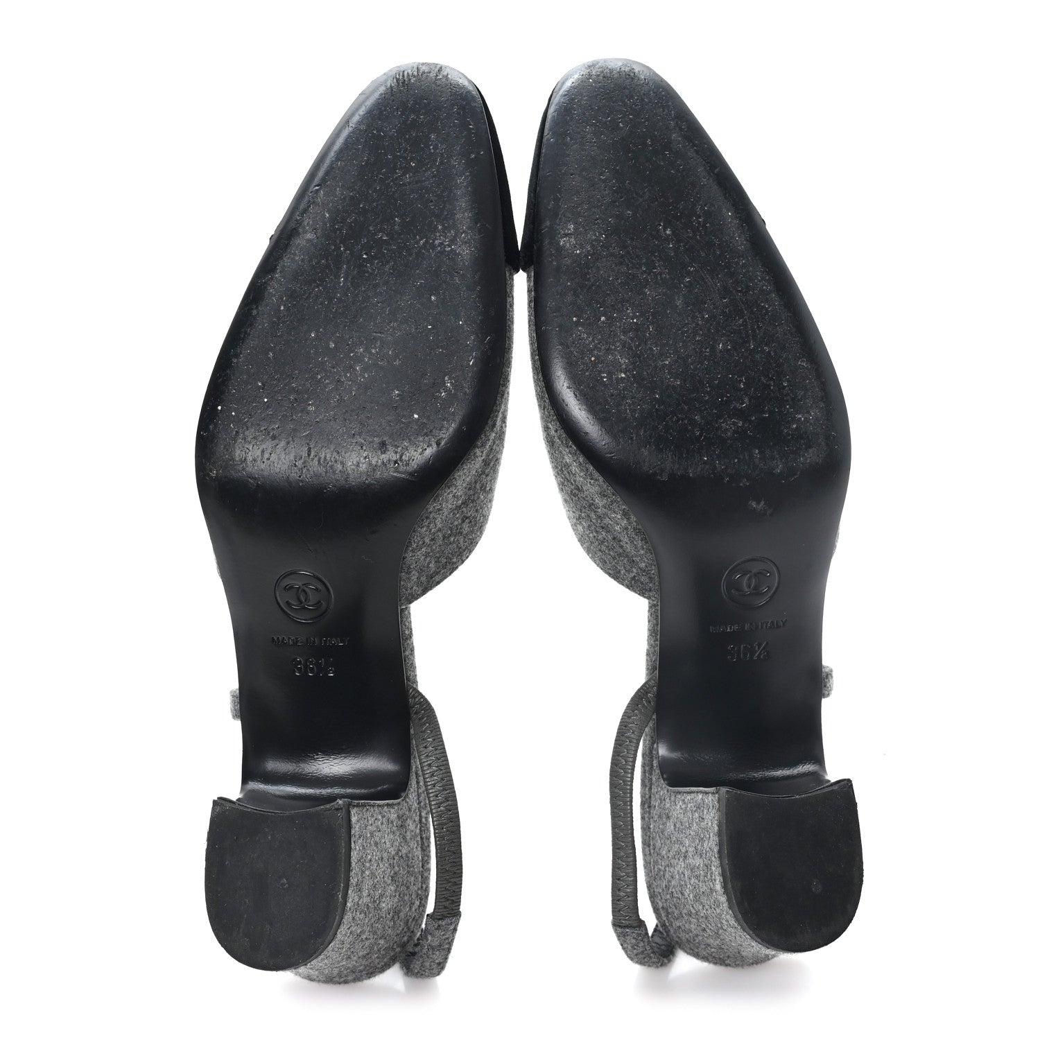 Chanel Tweed Patent Cap Toe CC Slingback Pumps 36.5 Gray 6 of 10